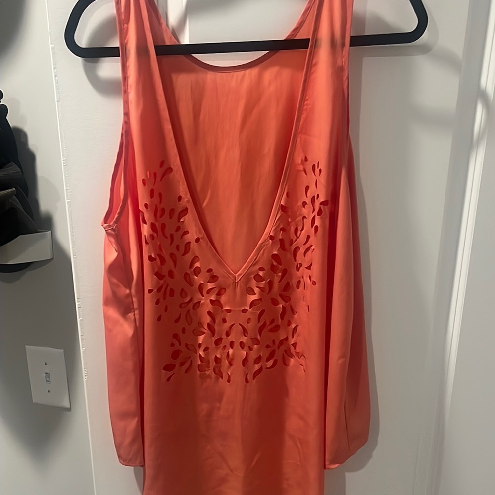 Source Unknown Asymmetrical Orange Sleeveless Tan… - image 2